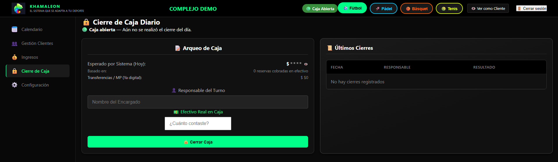 Cierre de caja